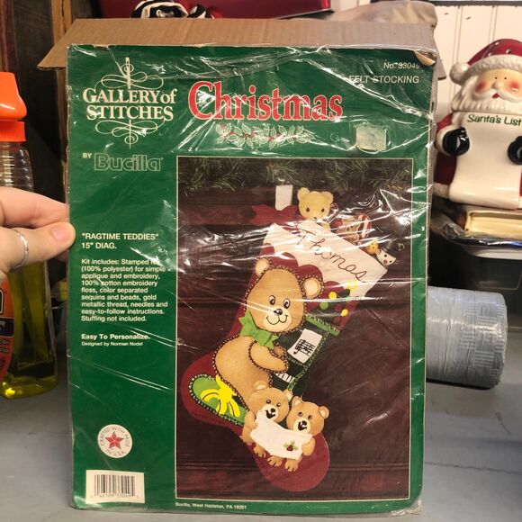 Bucilla “Ragtime Teddies” 15” Felt Stocking Kit, Christmas Craft, Holiday kit - Picture 1 of 8